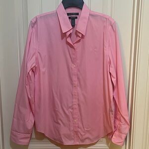 Lauren Ralph Lauren Pink Striped Women's Button-Front Blouse sz L